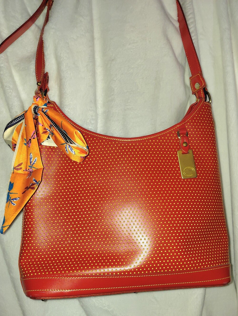 Dooney & Bourke Red/Gold Vintage Cabrio Perforated Shoulder Bag  Like New
